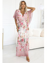numoco Légies, virágos mintás rózsaszín rózsás maxi átlapolós ruha
