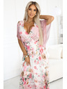 numoco Légies, virágos mintás rózsaszín rózsás maxi átlapolós ruha