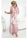 numoco Légies, virágos mintás rózsaszín rózsás maxi átlapolós ruha