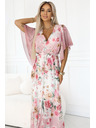 numoco Légies, virágos mintás rózsaszín rózsás maxi átlapolós ruha