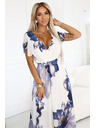numoco Légies, virágos mintás kék árnyalatú midi átlapolós ruha