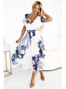 numoco Légies, virágos mintás kék árnyalatú midi átlapolós ruha