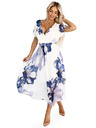 numoco Légies, virágos mintás kék árnyalatú midi átlapolós ruha