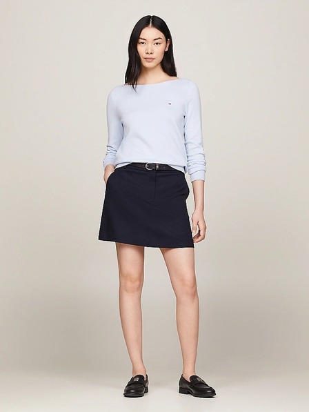 Tommy Hilfiger Tommy Hilfiger könnyű kötött női pulóver csónaknyakkal, világoskék