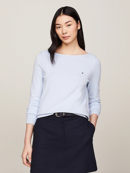 Tommy Hilfiger Tommy Hilfiger könnyű kötött női pulóver csónaknyakkal, világoskék