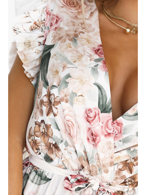 numoco Szatén maxi ruha mély dekoltázzsal és virágos ombré mintával