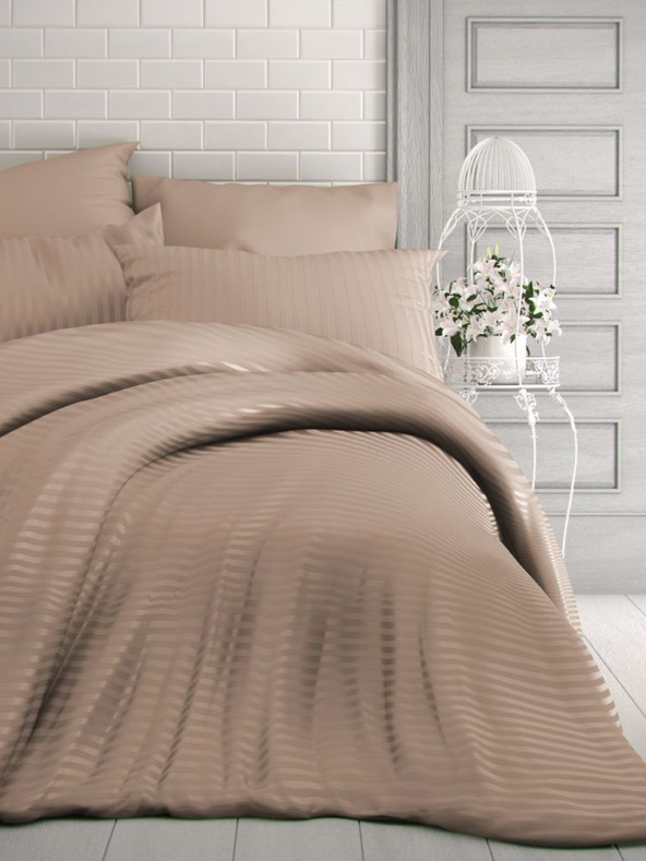 Kvalitex Szatén hosszabbított csíkos ágyneműhuzat 140x220, 70x90cm bézs Kvalitex