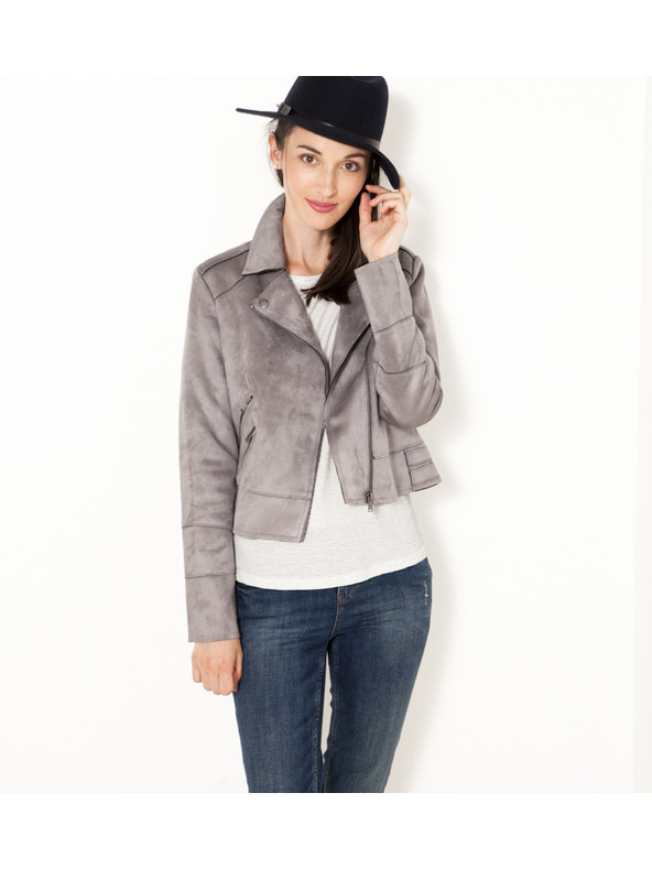 CAMAIEU Szürke velúr cipzáras kabát