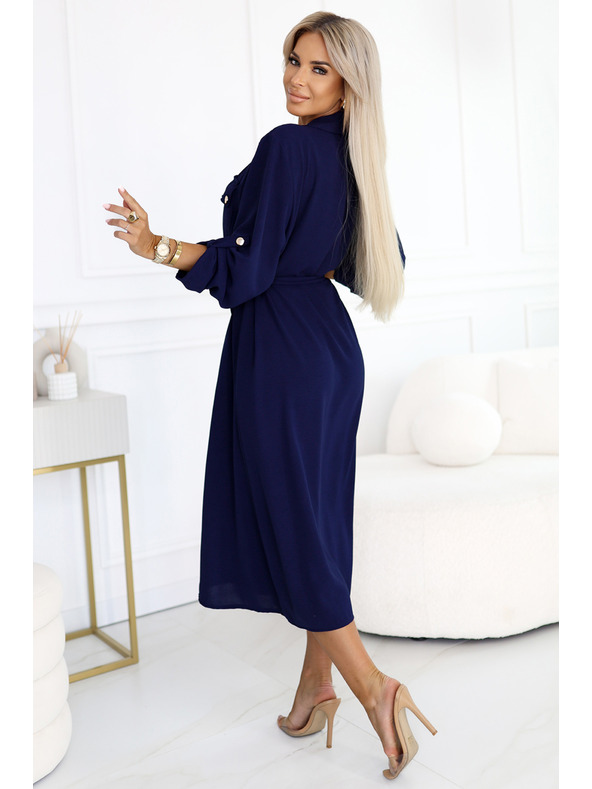 numoco Midi ing stílusú ruha arany gombokkal és nyakkendővel