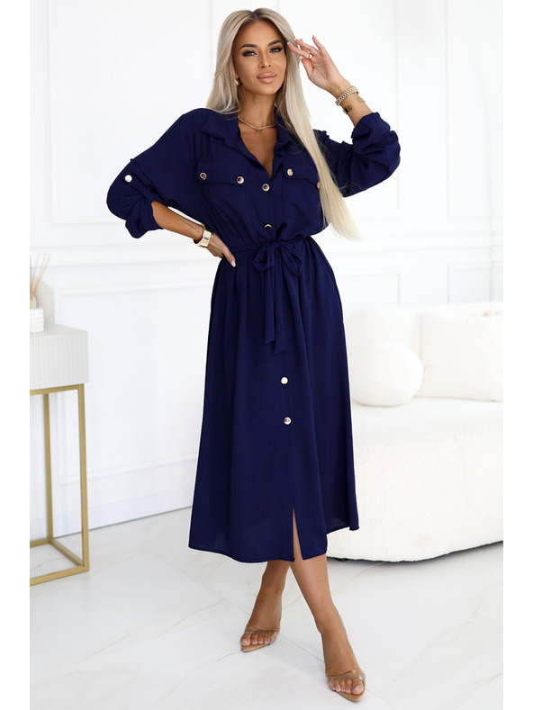 numoco Midi ing stílusú ruha arany gombokkal és nyakkendővel