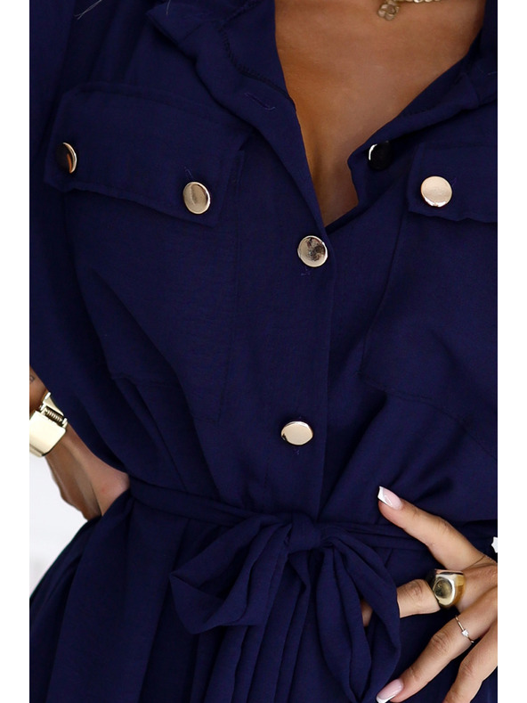 numoco Midi ing stílusú ruha arany gombokkal és nyakkendővel