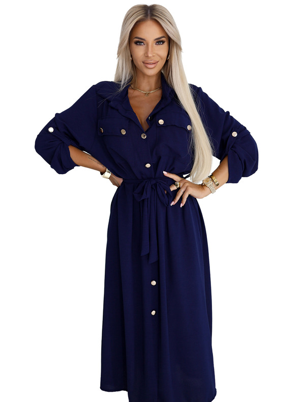 numoco Midi ing stílusú ruha arany gombokkal és nyakkendővel