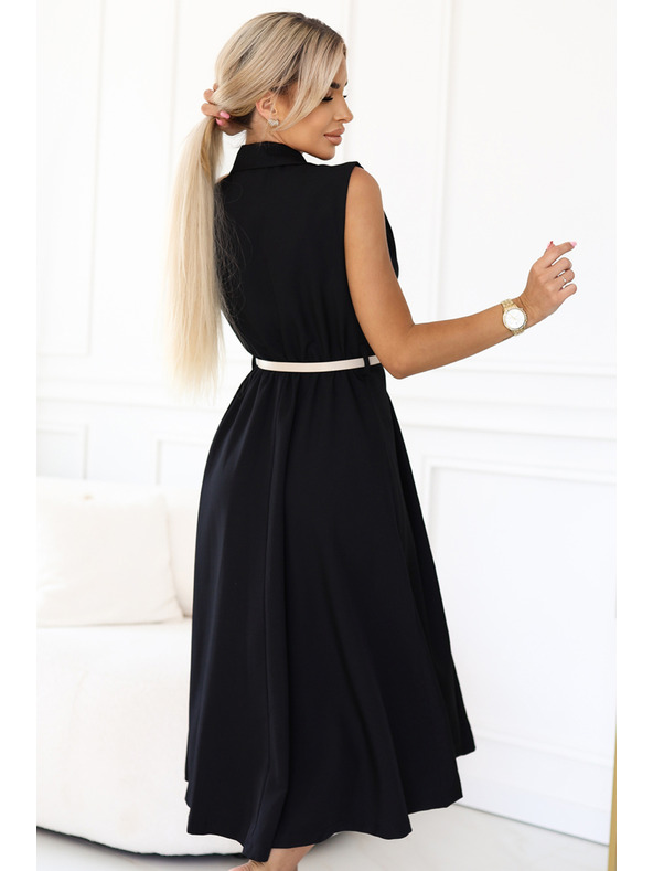 numoco Elegáns midi ing stílusú ruha arany gombokkal és övvel