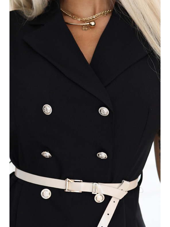 numoco Elegáns midi ing stílusú ruha arany gombokkal és övvel