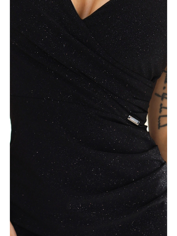 numoco Ragyogó csillogó ruha átlapolt dekoltázzsal és pánttal