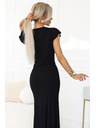 numoco IRINA ragyogó hosszú fekete ruha csillogással, átlapolt dekoltázzsal és combhasítékkal | Numoco