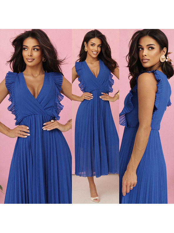 numoco EMILY Pliszírozott ruha fodrokkal és dekoltázzsal