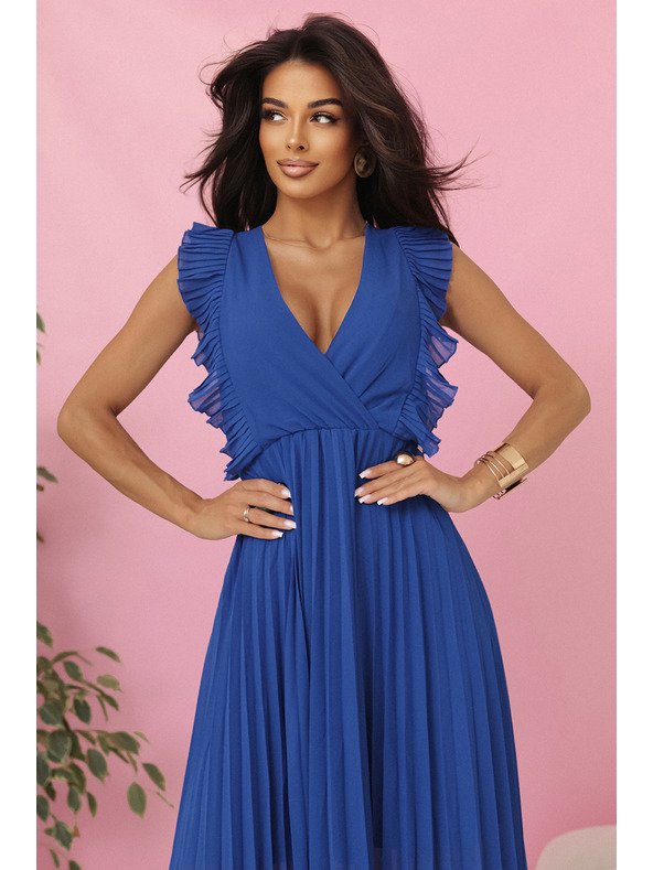 numoco EMILY Pliszírozott ruha fodrokkal és dekoltázzsal