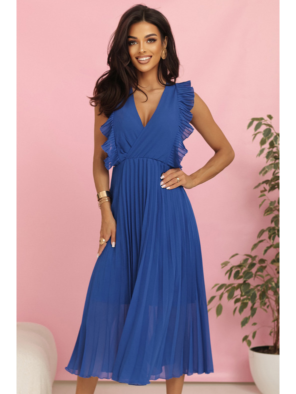 numoco EMILY Pliszírozott ruha fodrokkal és dekoltázzsal