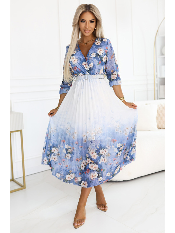 numoco Légies midi ruha V nyakkal és redőkkel