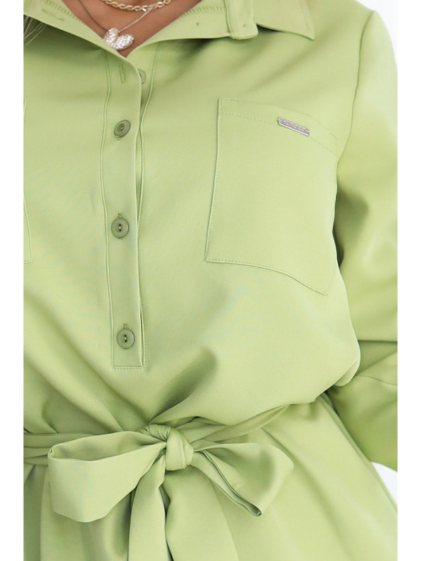 numoco Olívzöld CAMILLE ing ruha zsebekke és megkötővel