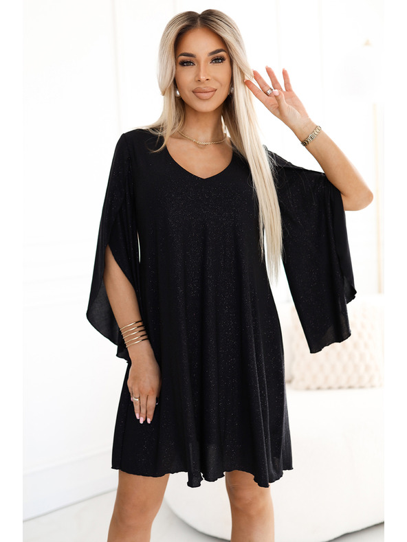 numoco Elegáns ruha pillangó ujjakkal - fekete csillogással