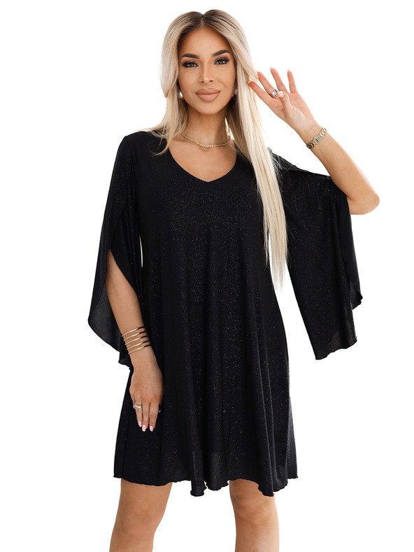 numoco Elegáns ruha pillangó ujjakkal - fekete csillogással