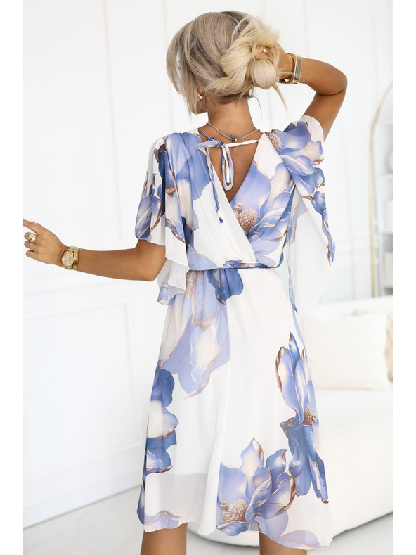 numoco Romantikus ruha átlapolt dekoltázzsal és légies ujjakkal