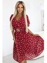 numoco Érzéki bordó ruha fehér pöttyökkel és díszövvel