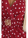 numoco Érzéki bordó ruha fehér pöttyökkel és díszövvel