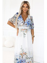 numoco CELINA légies maxi ruha V nyakkivágással, övvel és virágos ombré mintával