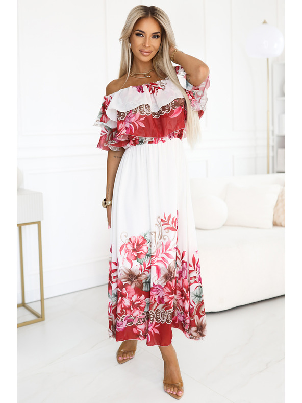 numoco Hosszú nyári ruha piros virágos ombré mintával