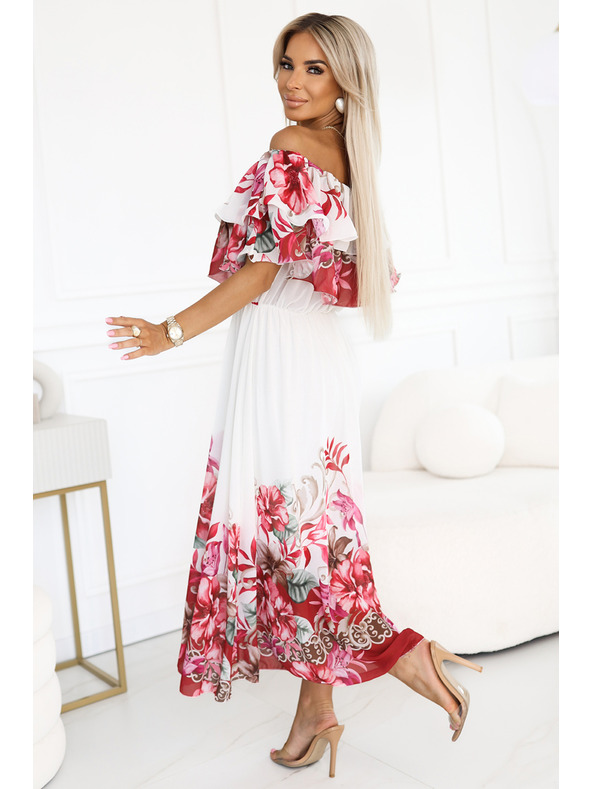 numoco Hosszú nyári ruha piros virágos ombré mintával