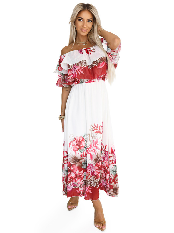 numoco Hosszú nyári ruha piros virágos ombré mintával