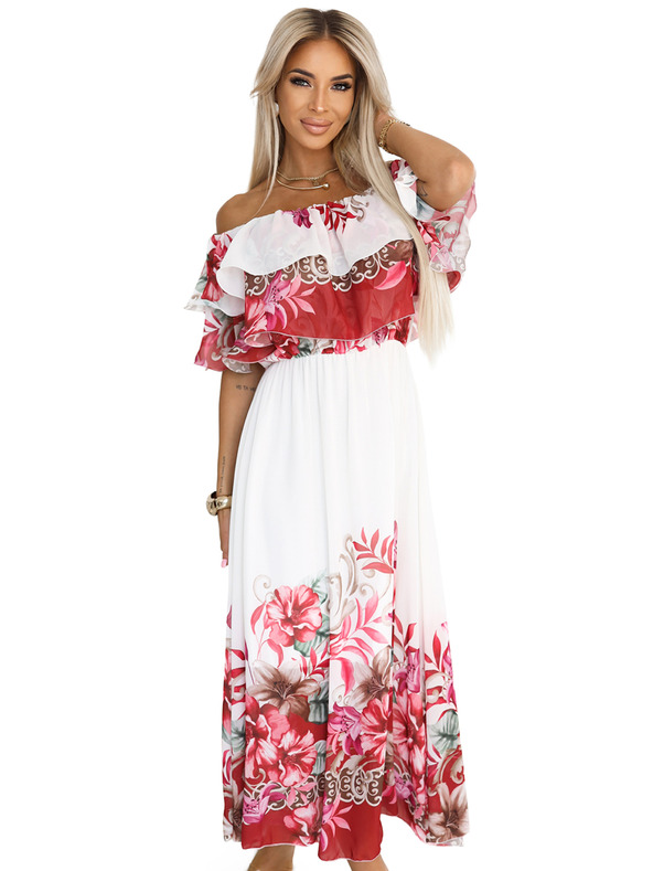 numoco Hosszú nyári ruha piros virágos ombré mintával