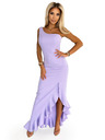 numoco Hosszú levendula ruha fodrokkal és aszimmetrikus nyakkivágással