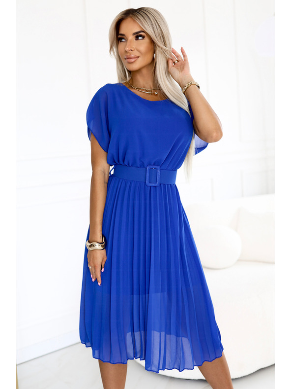 numoco MIA pliszírozott muszlin midi ruha széles övvel