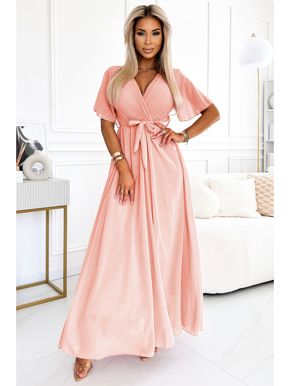 numoco Hosszú ruha pliszírozott nyakkivágással és megkötővel