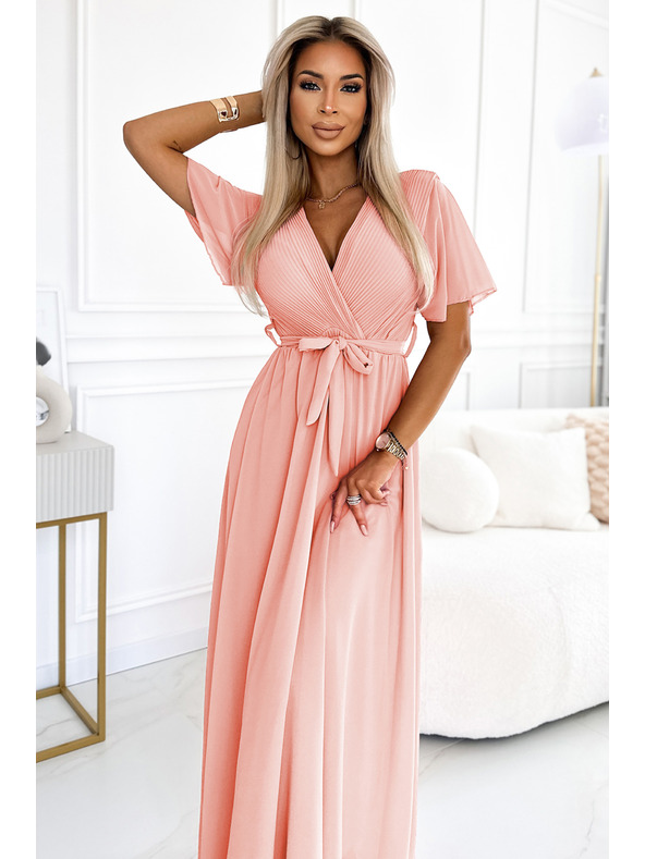 numoco Hosszú ruha pliszírozott nyakkivágással és megkötővel