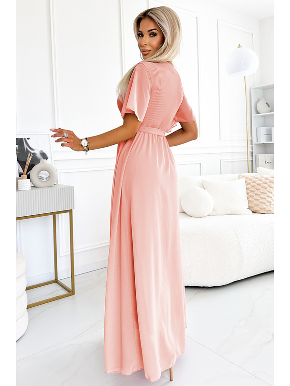 numoco Hosszú ruha pliszírozott nyakkivágással és megkötővel