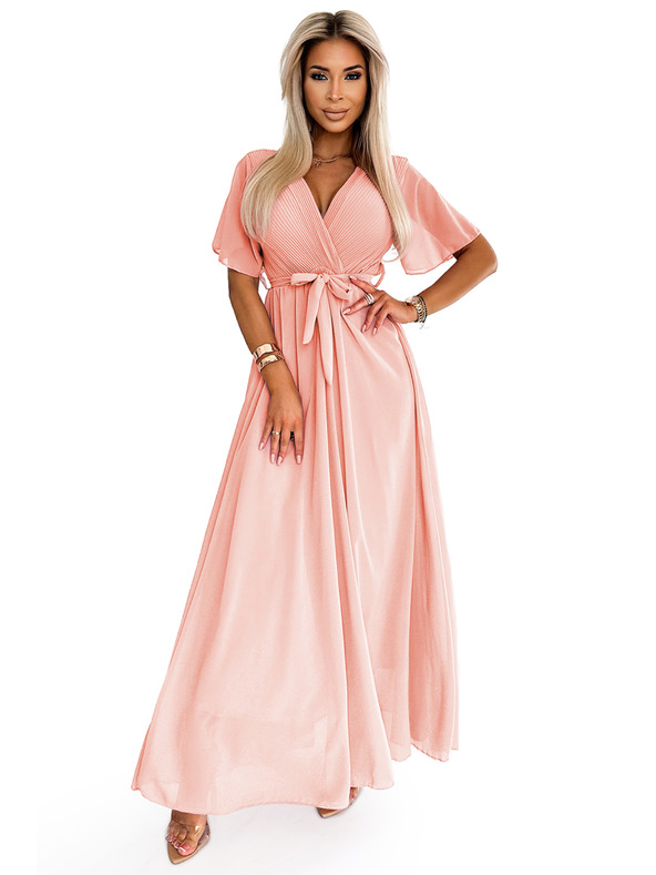 numoco Hosszú ruha pliszírozott nyakkivágással és megkötővel