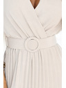 numoco LYRA pliszírozott midi ruha V nyakkivágással és széles övvel