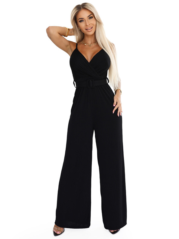 numoco Elegáns overál átlapolt nyakkivágással, bő szárral és övvel