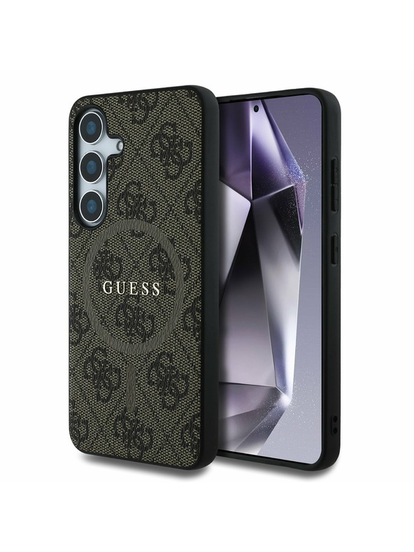 Guess Guess PU Bőr 4G Színes Gyűrűs MagSafe Hátlap Samsung Galaxy S25 telefonhoz Brown