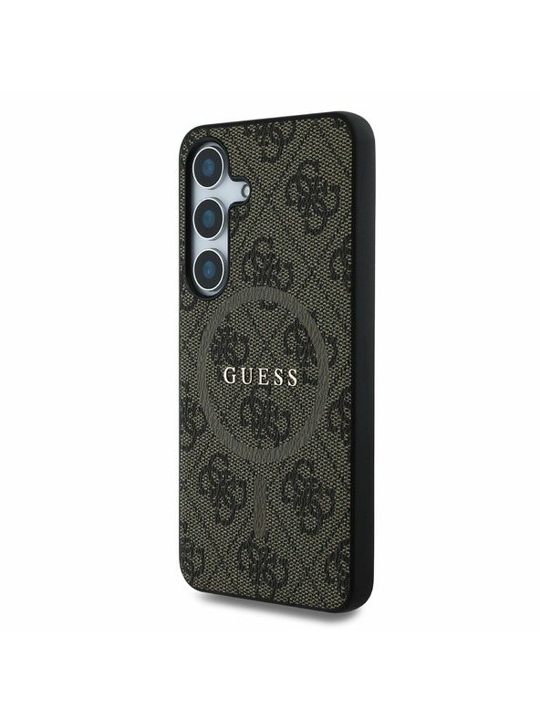 Guess Guess PU Bőr 4G Színes Gyűrűs MagSafe Hátlap Samsung Galaxy S25 telefonhoz Brown