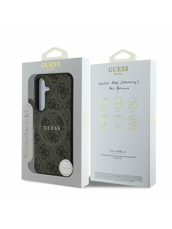 Guess Guess PU Bőr 4G Színes Gyűrűs MagSafe Hátlap Samsung Galaxy S25 telefonhoz Brown