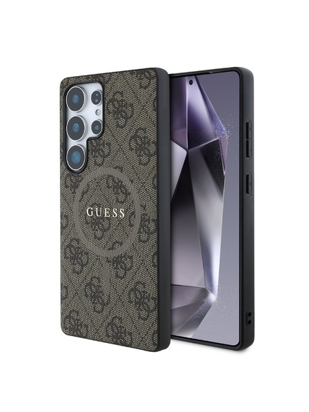 Guess Guess PU Bőr 4G Színes Gyűrűs MagSafe Hátlap Samsung Galaxy S25 Ultra telefonhoz Brown