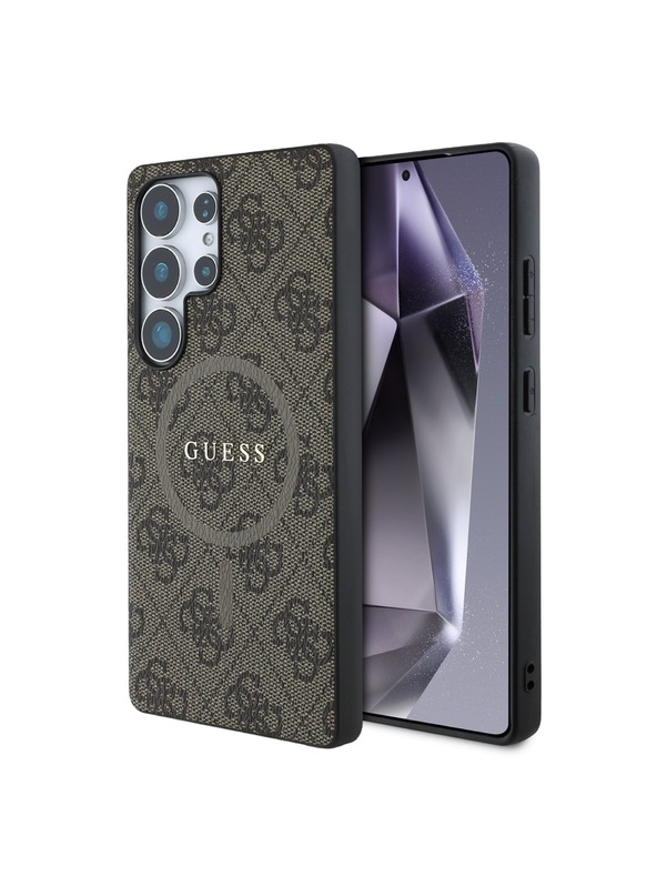 Guess Guess PU Bőr 4G Színes Gyűrűs MagSafe Hátlap Samsung Galaxy S25 Ultra telefonhoz Brown