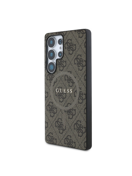 Guess Guess PU Bőr 4G Színes Gyűrűs MagSafe Hátlap Samsung Galaxy S25 Ultra telefonhoz Brown