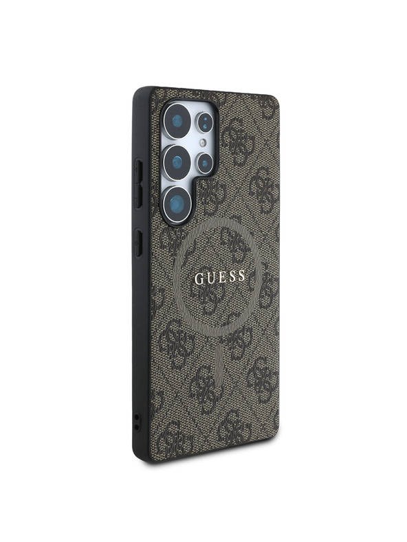 Guess Guess PU Bőr 4G Színes Gyűrűs MagSafe Hátlap Samsung Galaxy S25 Ultra telefonhoz Brown